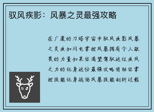 驭风疾影：风暴之灵最强攻略